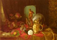 Desgoffe, Blaise Alexandre - Still Life with Fruit, Objets d'Art and a White Rose on a Ta